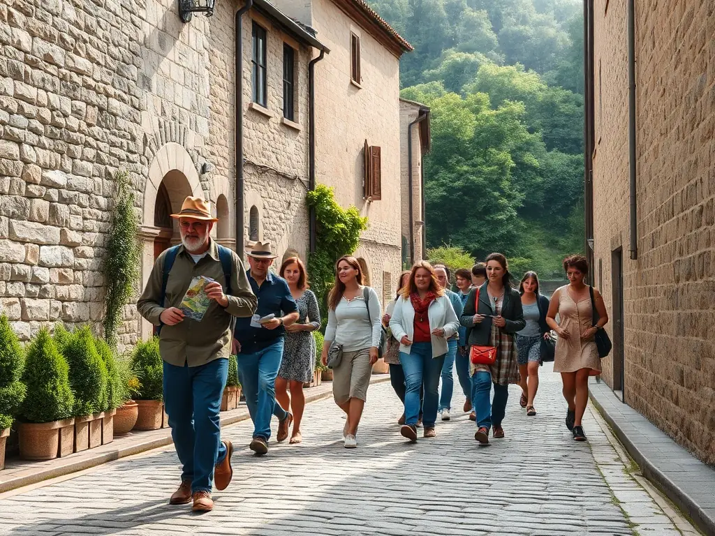 A photograph of participants on a guided historical tour of Gabriac, led by a knowledgeable local historian.